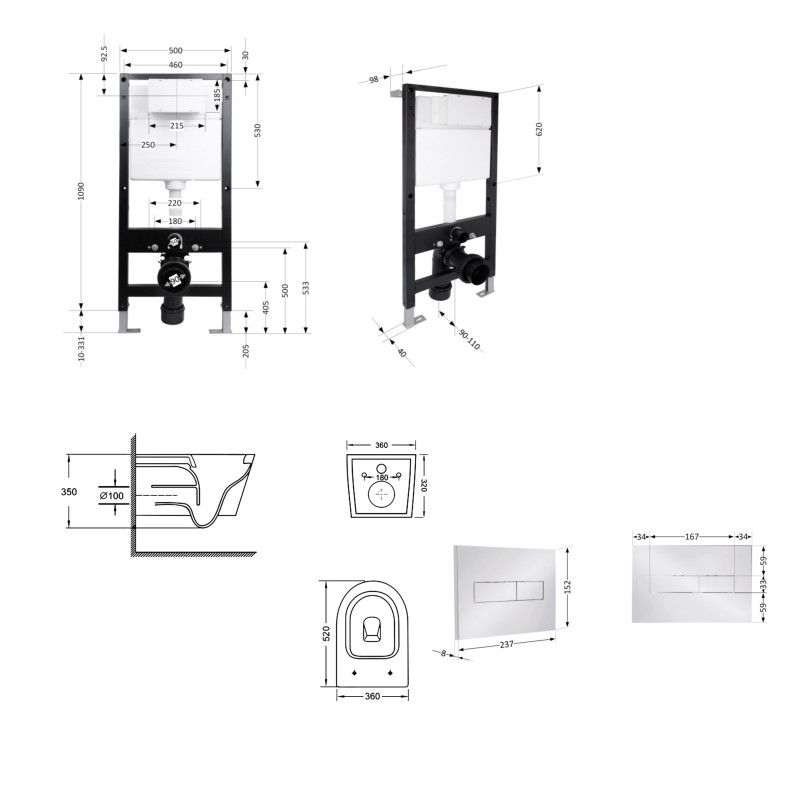 Готове рішення Qtap для ванної кімнати: підвісний унітаз Swan Ultra Quiet 520x360x320 + комплект інсталяції Standard (лінійна клавіша Chrome) SD00057766