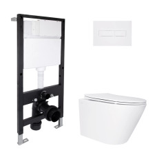 Готове рішення Qtap для ванної кімнати: підвісний унітаз Swan Ultra Quiet 520x360x320 + комплект інсталяції Standard (лінійна клавіша White) SD00057767