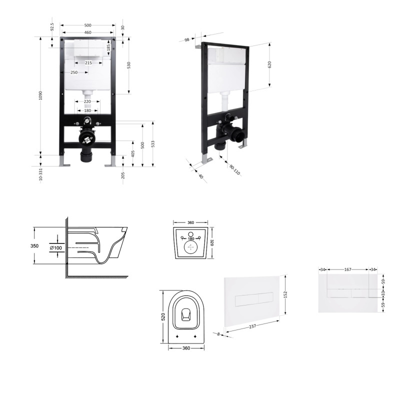 Готове рішення Qtap для ванної кімнати: підвісний унітаз Swan Ultra Quiet 520x360x320 + комплект інсталяції Standard (лінійна клавіша White) SD00057767