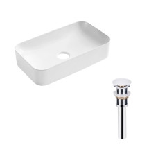 Qtap Комплект Tern: Раковина накладна прамокутна 605x350x140 мм WHITE + Донний клапан PU02