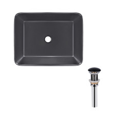 Qtap Комплект Tern: Раковина накладна прамокутна 475х370х140 мм Matt Black + Донний клапан PU03