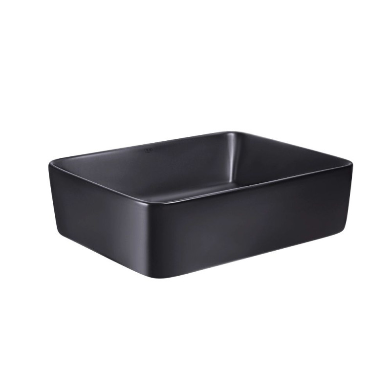 Qtap Комплект Tern: Раковина накладна прамокутна 475х370х140 мм Matt Black + Донний клапан PU03