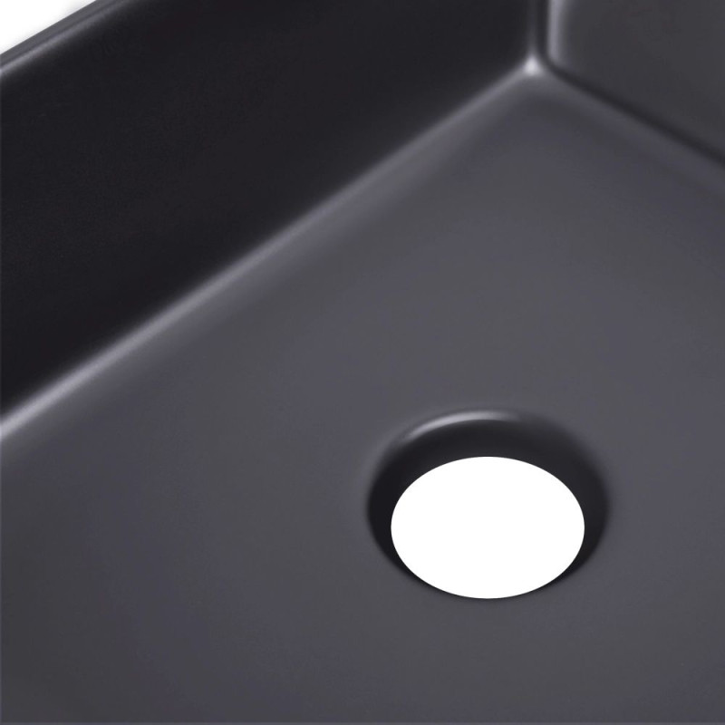 Qtap Комплект Tern: Раковина накладна прамокутна 475х370х140 мм Matt Black + Донний клапан PU03