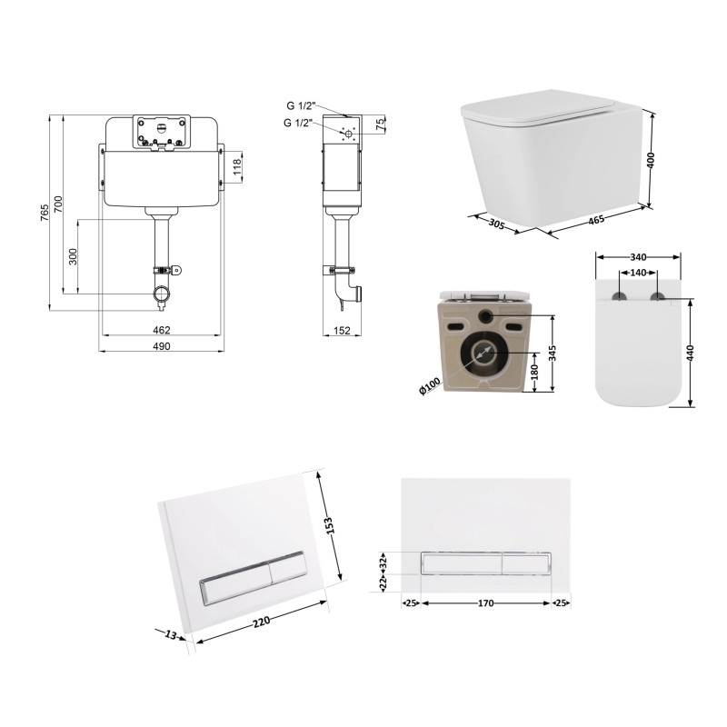 Готове рішення для ванної кімнати: Унітаз напольний Tern Ultra Quiet QT17223303AW + інсталяція QT0122490S+ клавіша QT0111M08V1384W