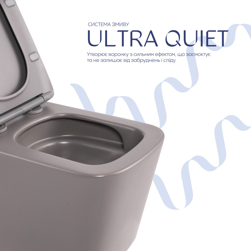 Унітаз підвісний Tern Ultra Quiet 490×365×325 мм, Stone Grey, з сидінням Slim Duroplast / Soft-close / Quick Release QT17332303ASSG Qtap SD00054289
