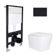 Готове рішення Qtap для ванної кімнати: підвісний унітаз Tern Ultra Quiet 525x345x360 + комплект інсталяції Standard (кругла клавіша Black) SD00057687