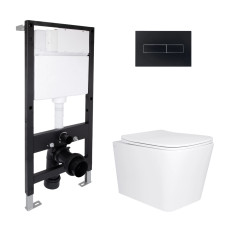Готове рішення Qtap для ванної кімнати: підвісний унітаз Tern Ultra Quiet 525x345x360 + комплект інсталяції Standard (лінійна клавіша Black) SD00057690