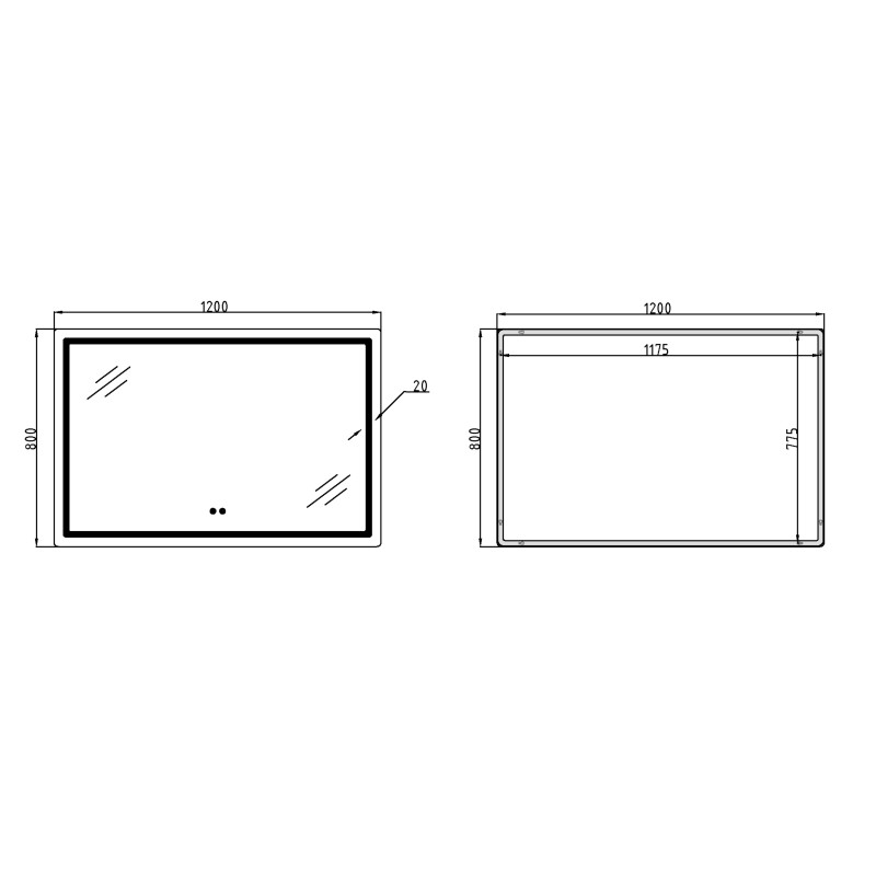 Дзеркало Qtap Mideya MI1) 1200х800 з LED-підсвічуванням Touch, з антизапотіванням, димером, рег. яскравості QT2078F12080 SD00054584