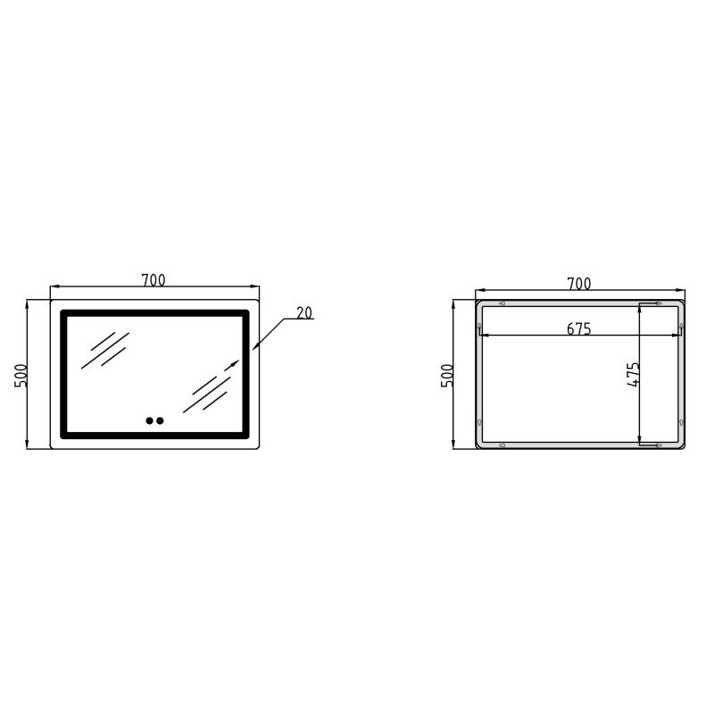 Дзеркало Qtap Mideya (DC-F614) 700х500 з LED-підсвічуванням Touch, з антизапотіванням, димером QT2078NCF07050W SD00054143