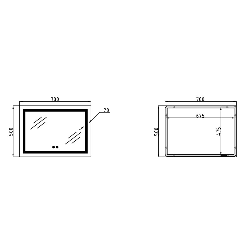 Дзеркало Qtap Mideya (DC-F613) 700х500 з LED-підсвічуванням Touch, з антизапотіванням, димером QT2078NCF7050W SD00054142