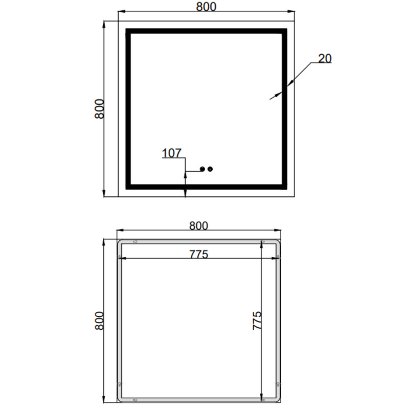 Дзеркало Qtap Mideya (MI1) 800x800 з LED-підсвічуванням Touch, з антизапотіванням, димером, рег. яскравості QT2078NCF808048477 SD00054601