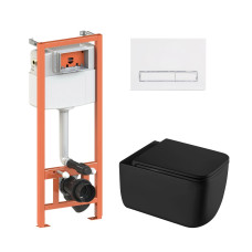Qtap Комплект: Gemini Ultra Quiet унітаз підвісний QT2533076EUQMB + Nest комплект інсталяції 4в1 (Клавіша лінійна White) QT0133M425 + QT0111M08V1384W
