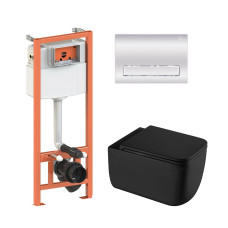 Qtap Комплект: Gemini Ultra Quiet унітаз підвісний QT2533076EUQMB + Nest комплект інсталяції 4в1 (Клавіша лінійна Chrome) QT0133M425 + QT0111M08381CRM