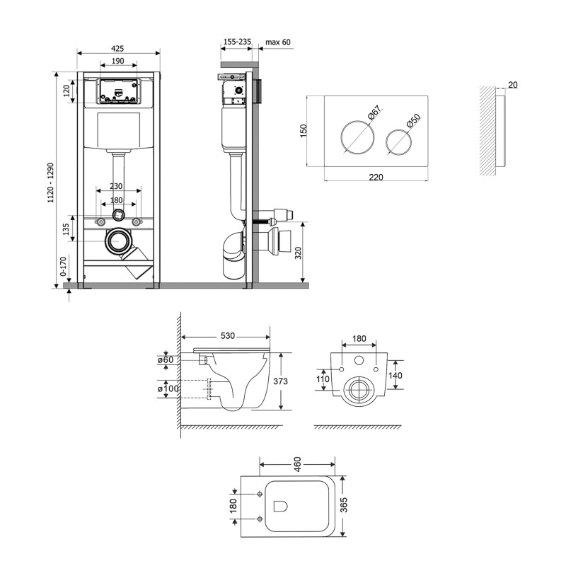 Qtap Комплект: Gemini Ultra Quiet унітаз підвісний QT2533076EUQW + Nest комплект інсталяції 4в1 (Клавіша кругла White) QT0133M425 + QT0111M11110W
