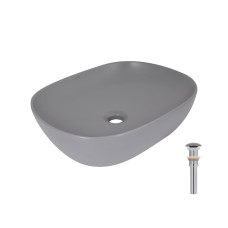Раковина накладна Qtap Aquarius 470x380x120 мм, Stone grey, прямокутна, з донним клапаном QTAQA188SG49780 SD00055904