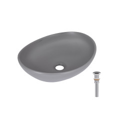 Раковина накладна Qtap Dove 415x340x140 мм, Stone grey, овальна, з донним клапаном QTDOV188SG49783 SD00055907