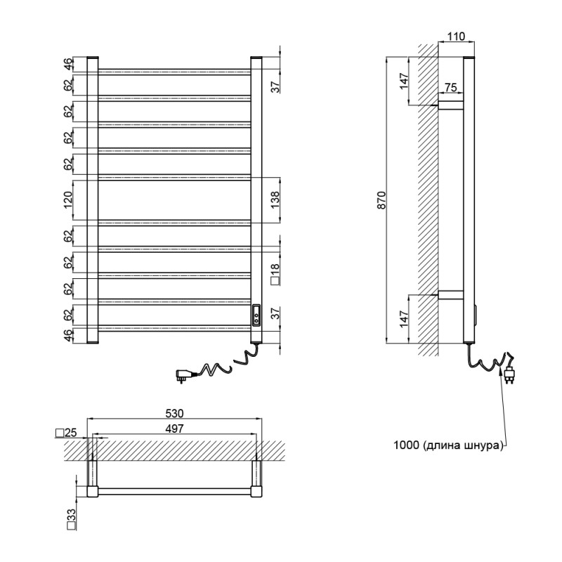Qtap Сушарка рушників електрична Evia (BLA) 11121S з таймером