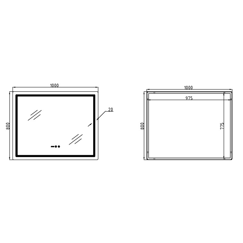 Дзеркало Qtap Mideya (MI2) 1000х800 з годинником, з LED-підсвічуванням Touch, з антизапотіванням, димером, рег. яскравості QTMID100080049266 SD00055390