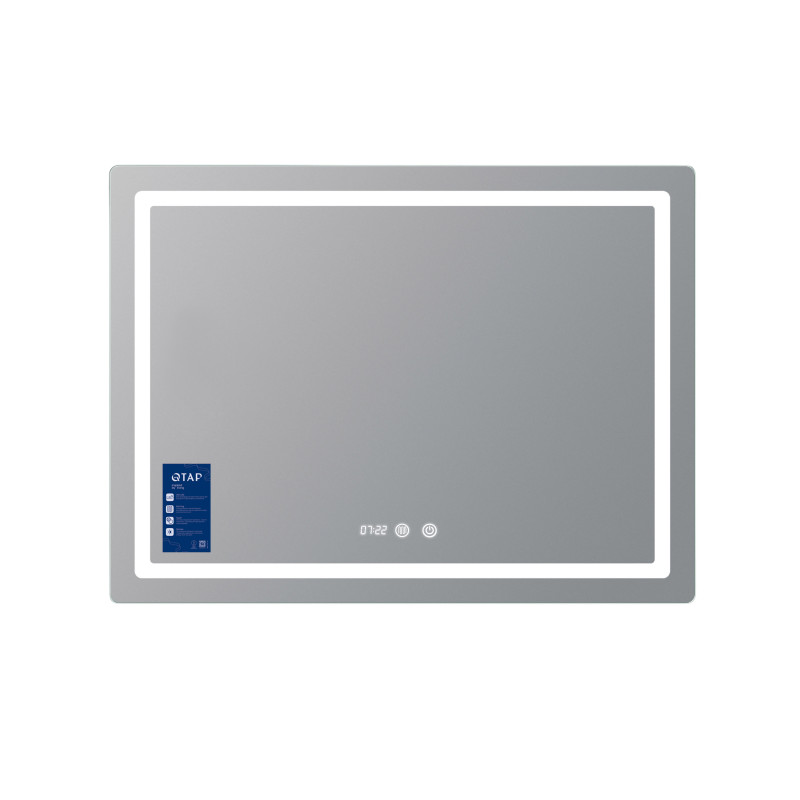Дзеркало Qtap Mideya (MI2) 1000х800 з годинником, з LED-підсвічуванням Touch, з антизапотіванням, димером, рег. яскравості QTMID100080049266 SD00055390