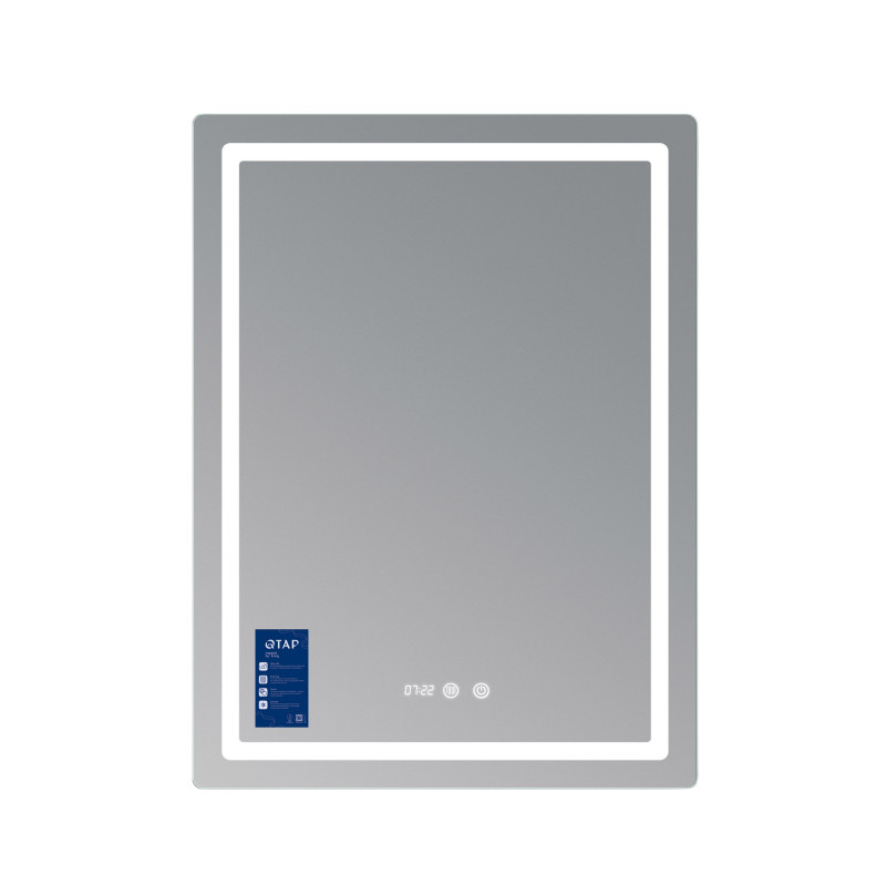 Дзеркало Qtap Mideya (MI2) 600х800 з годинником, з LED-підсвічуванням Touch, з антизапотіванням, димером, рег. яскравості QTMID100080049267 SD00055391