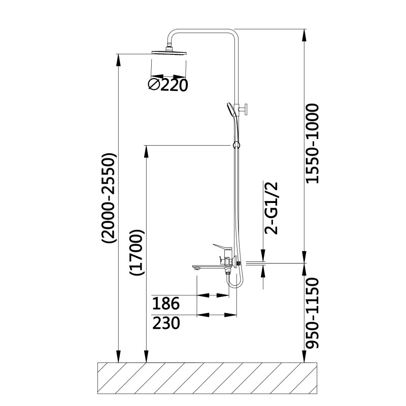 Душова система універсальна Qtap Presto на три споживачі (з виливом) QTPRE111GRP45585 Graphite SD00051709