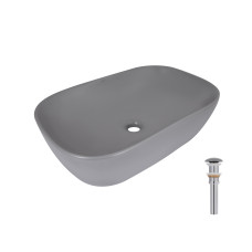 Раковина накладна Qtap Robin 600x390x150 мм, Stone grey, прямокутна, з донним клапаном QTROB188SG49786 SD00055910