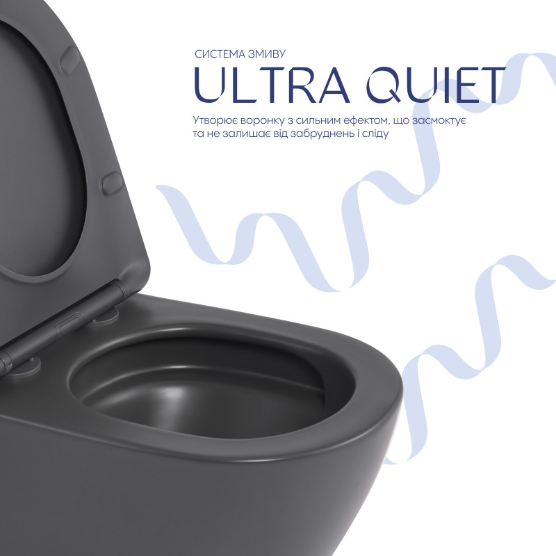 Унітаз підвісний Qtap Robin Ultra Quiet 520×365×340 мм, Anthracite, з сидінням Slim Duroplast / Soft-close / Quick Release QTROB26AN48995 SD00055119