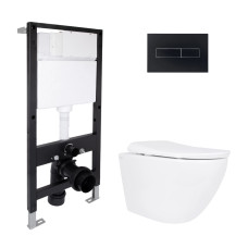 Готове рішення Qtap для ванної кімнати: підвісний унітаз Robin ML Ultra Quiet 520x365x365 + комплект інсталяції Standard (лінійна клавіша Black) SD00057810
