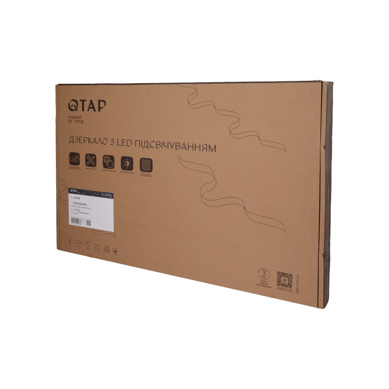 Дзеркало Qtap Scorpio (SC1) з LED-підсвічуванням Touch, з антизапотіванням, з димером, рег. темп. кольору (3000-6500K) Black QTSC600900 SD00055402
