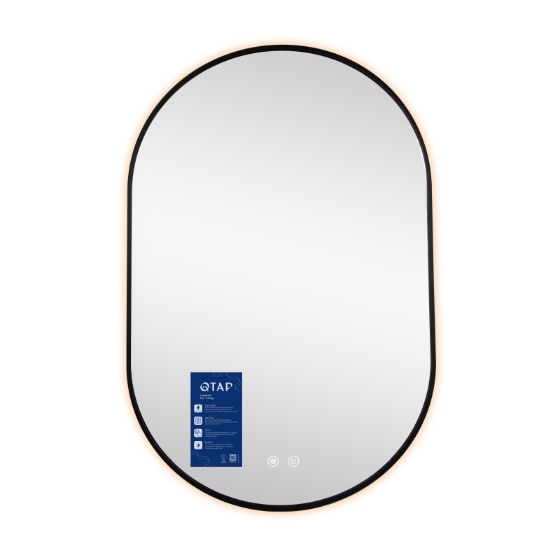 Дзеркало Qtap Scorpio (SC1) з LED-підсвічуванням Touch, з антизапотіванням, з димером, рег. темп. кольору (3000-6500K) Black QTSC600900 SD00055402