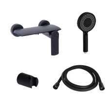 Qtap Комплект Robin Black Matt: Змішувач QTROB4060102B + Тримач QT829910842854OB + Шланг QTHADPVCSQ160B + Лійка QTRUC125BLM45951