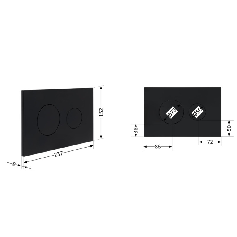 Клавіша змиву Qtap Standard 152x236x28 мм, Matt Black, кругла QTSTD164BLM49470 SD00055594