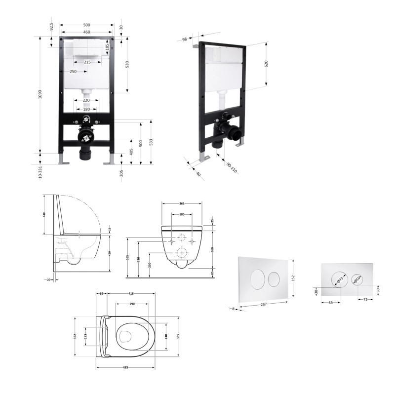 Готове рішення Qtap для ванної кімнати: підвісний унітаз Taurus Ultra Quiet 485x360x350 + комплект інсталяції Standard (кругла клавіша Chrome) SD00057769