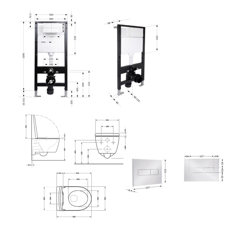 Готове рішення Qtap для ванної кімнати: підвісний унітаз Taurus Ultra Quiet 485x360x350 + комплект інсталяції Standard (лінійна клавіша Chrome) SD00057772