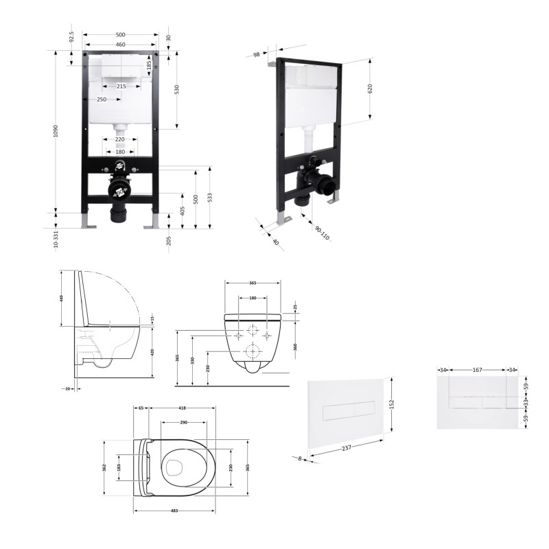 Готове рішення Qtap для ванної кімнати: підвісний унітаз Taurus Ultra Quiet 485x360x350 + комплект інсталяції Standard (лінійна клавіша White) SD00057773