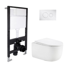 Готове рішення Qtap для ванної кімнати: підвісний унітаз Taurus Ultra Quiet 515x360x350 + комплект інсталяції Standard (кругла клавіша Chrome) SD00057775