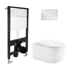 Готове рішення Qtap для ванної кімнати: підвісний унітаз Taurus Ultra Quiet 515x360x350 + комплект інсталяції Standard (лінійна клавіша Chrome) SD00057778