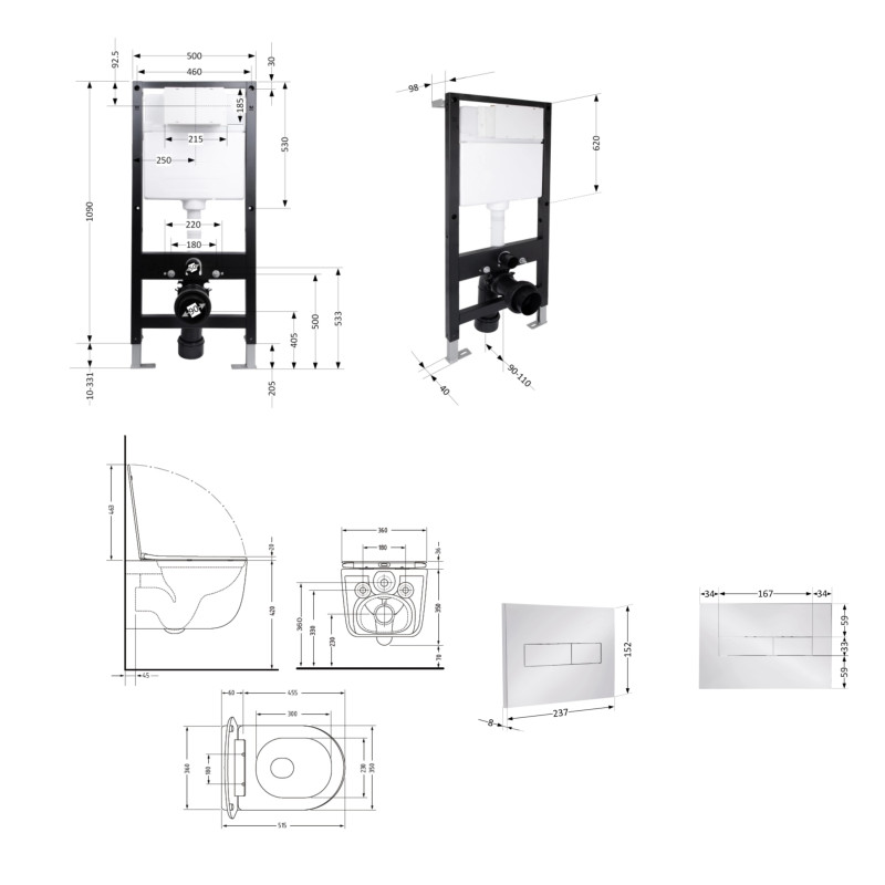 Готове рішення Qtap для ванної кімнати: підвісний унітаз Taurus Ultra Quiet 515x360x350 + комплект інсталяції Standard (лінійна клавіша Chrome) SD00057778