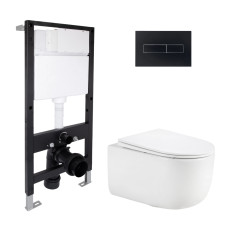 Готове рішення Qtap для ванної кімнати: підвісний унітаз Taurus Ultra Quiet 515x360x350 + комплект інсталяції Standard (лінійна клавіша Black) SD00057780