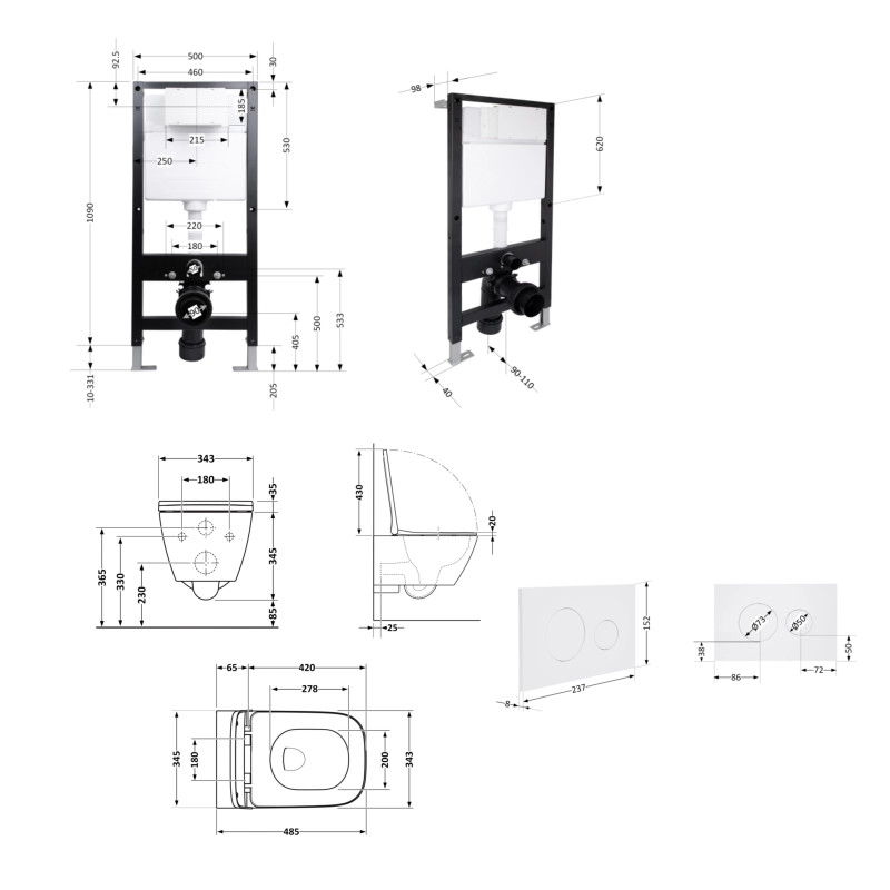 Готове рішення Qtap для ванної кімнати: підвісний унітаз Gemini Ultra Quiet 485x340x350 + комплект інсталяції Standard (кругла клавіша White) SD00057782