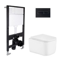 Готове рішення Qtap для ванної кімнати: підвісний унітаз Gemini Ultra Quiet 485x340x350 + комплект інсталяції Standard (лінійна клавіша Black) SD00057786