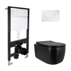 Готове рішення Qtap для ванної кімнати: підвісний унітаз Taurus Ultra Quiet 515x360x350 + комплект інсталяції Standard (кругла клавіша Chrome) SD00057847