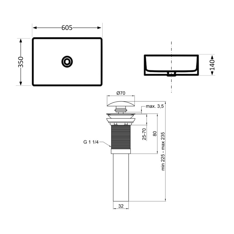 Раковина накладна Qtap Tern 610x350x135 мм, Beige, прямокутна, з донним клапаном QTTER188SB49790 SD00055914
