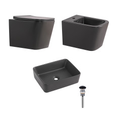 Комплект Qtap Tern Anthracite 3 в 1: підвісний унітаз Ultra Quiet + біде підвісне + раковина накладна QTROBAN49157 SD00055285