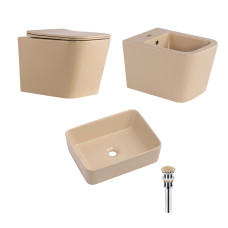 Комплект Qtap Tern Beige 3 в 1: підвісний унітаз Ultra Quiet + біде підвісне + раковина накладна QTTERSB49163 SD00055287