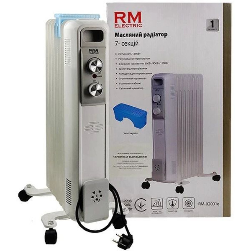 Stanley Обігрівач оливний RM Electric, 15м2, 1500Вт, мех. упр-ння, 7 секцій, зволожувач, білий (RM-02001E)