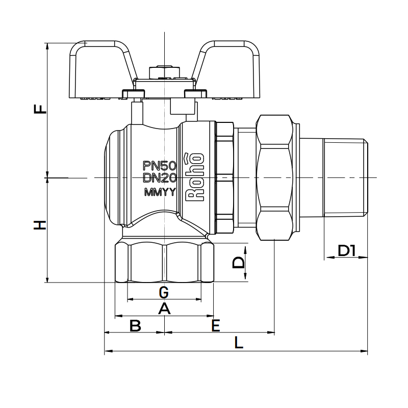 Кран з американкою Roho R106-050 - 1/2