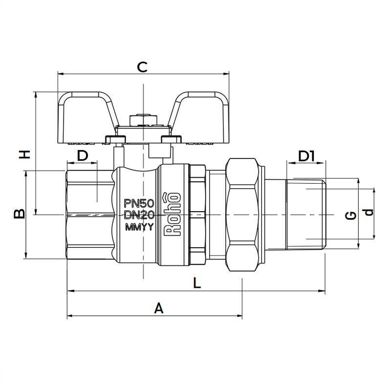 Кран з американкою Roho R105-050B - 1/2