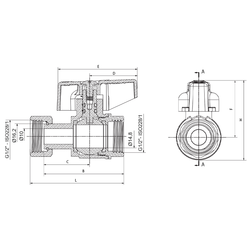 Кран кульовий Roho R115-050 -1/2