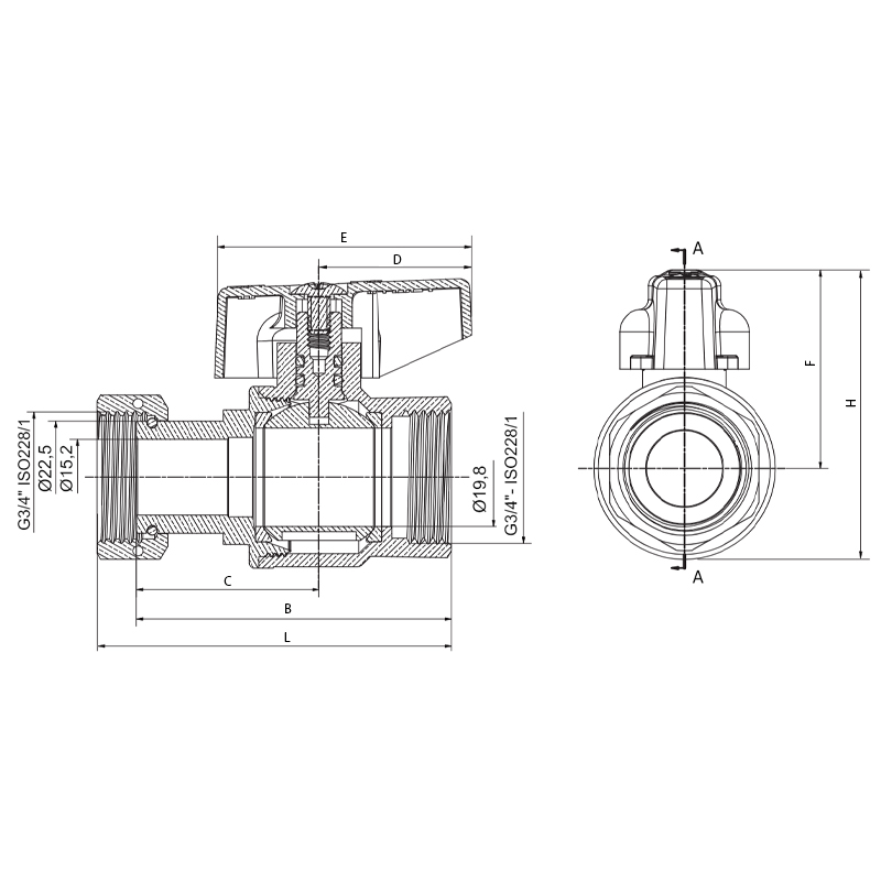 Кран кульовий прямий Н/Г Roho R115-075 -3/4